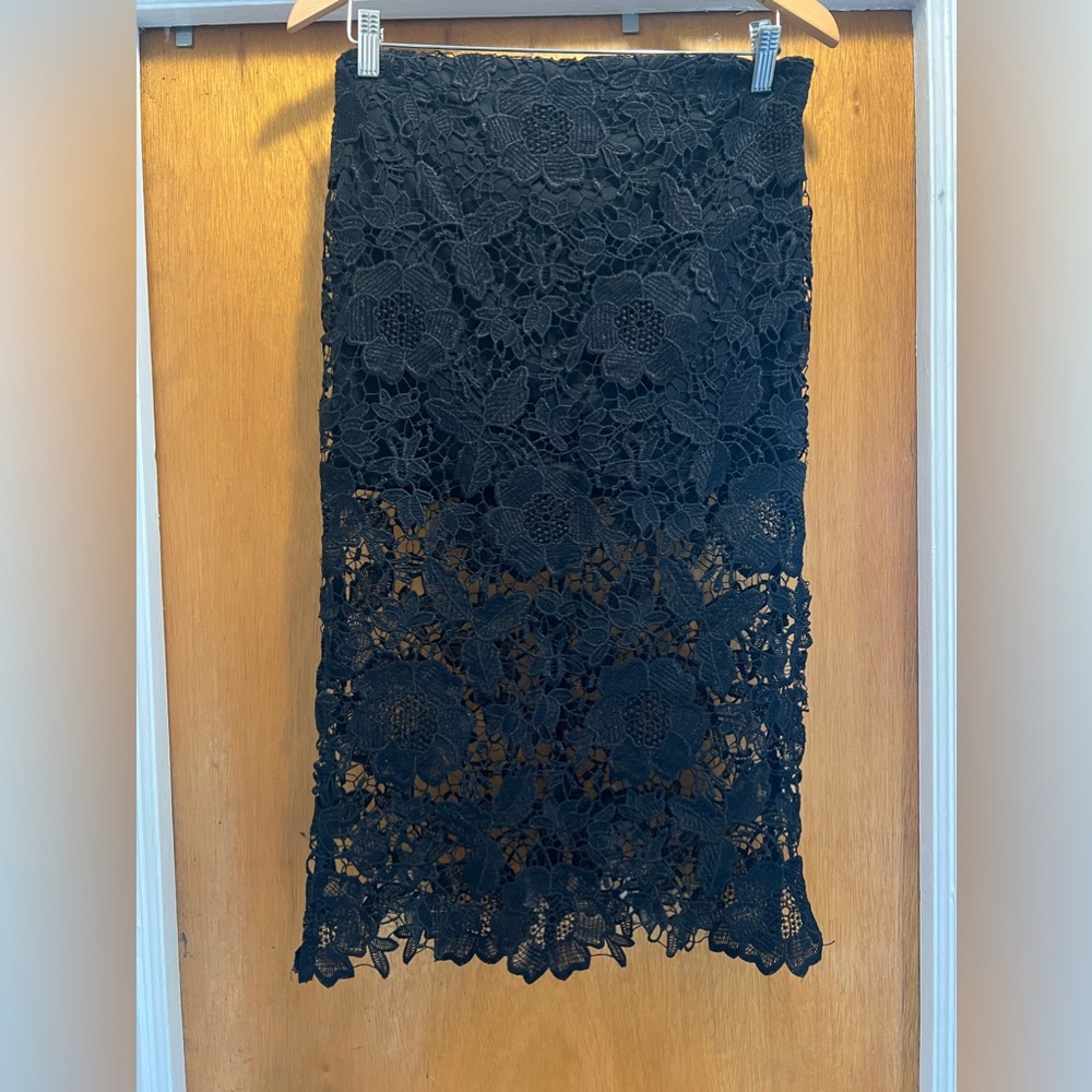Lace Overlay Midi Skirt with Side Slits